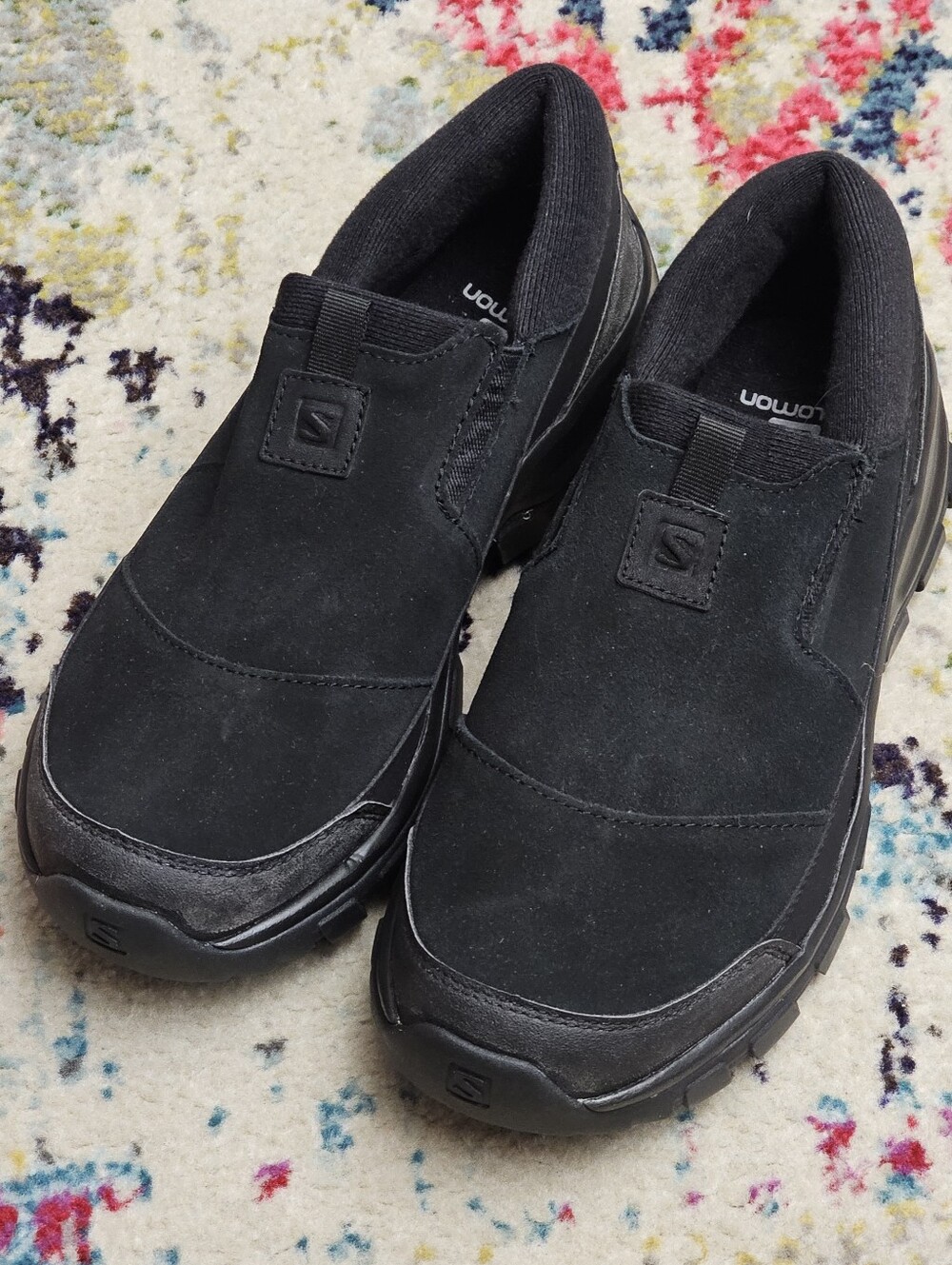 Salomon Sneakers Mens Size 7 Suede Shoes Slip On Hiking Trail Black 400607